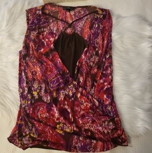 Women's Sleeveless Spring Flowers Blouse w/Pink Leather Belt